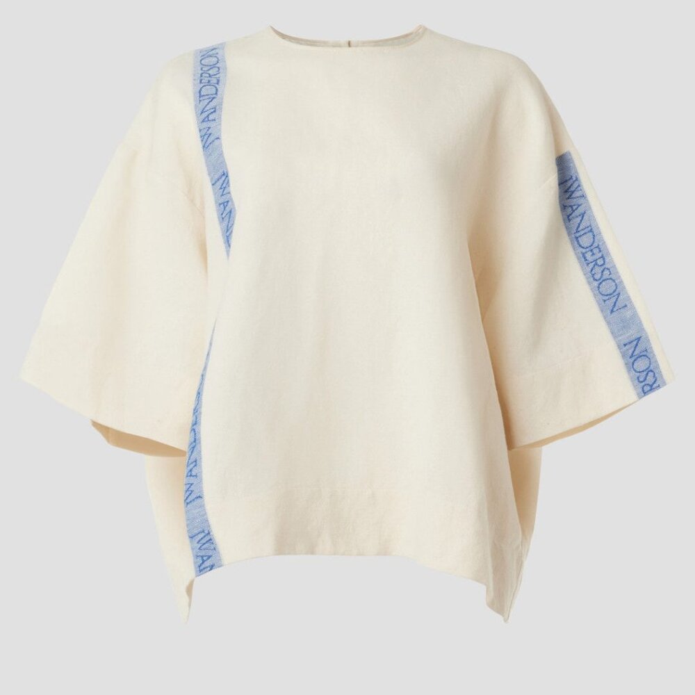 JW ANDERSON Cream Short Sleeve Top with Light Blue Trim